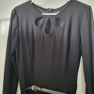 Leslie Fay Black Sheath Dress with Bishop Sleeves - 8